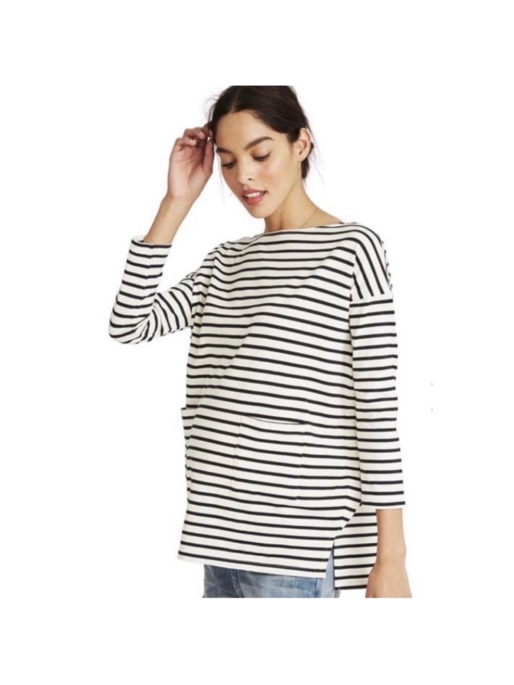 Hatch Bateau Top Black & White Striped Boatneck Long Sleeve Maternity Shirt Sz 0